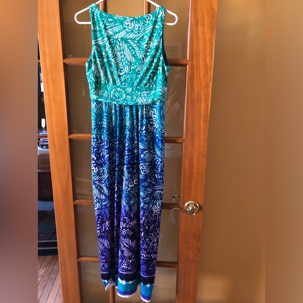 Chaps tropical Blue, Purple and Green Patterned Maxi Dress